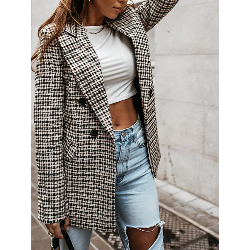 Women's Blazer Casual Jacket Long Sleeve Plaid Check Quilted Women's Outerwear - DailySale