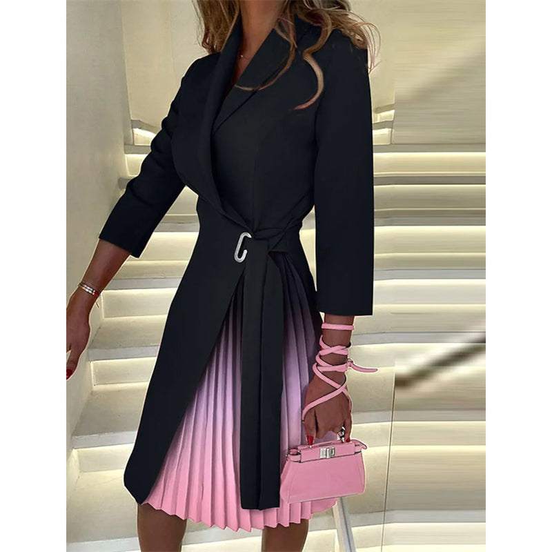 Women's Blazer Dress A Line Dress Knee Length Ruched Print Dress Women's Dresses Black S - DailySale