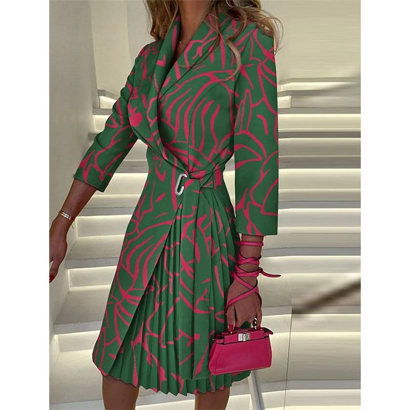 Women's Blazer Dress A Line Dress Knee Length Ruched Print Dress Women's Dresses Green S - DailySale