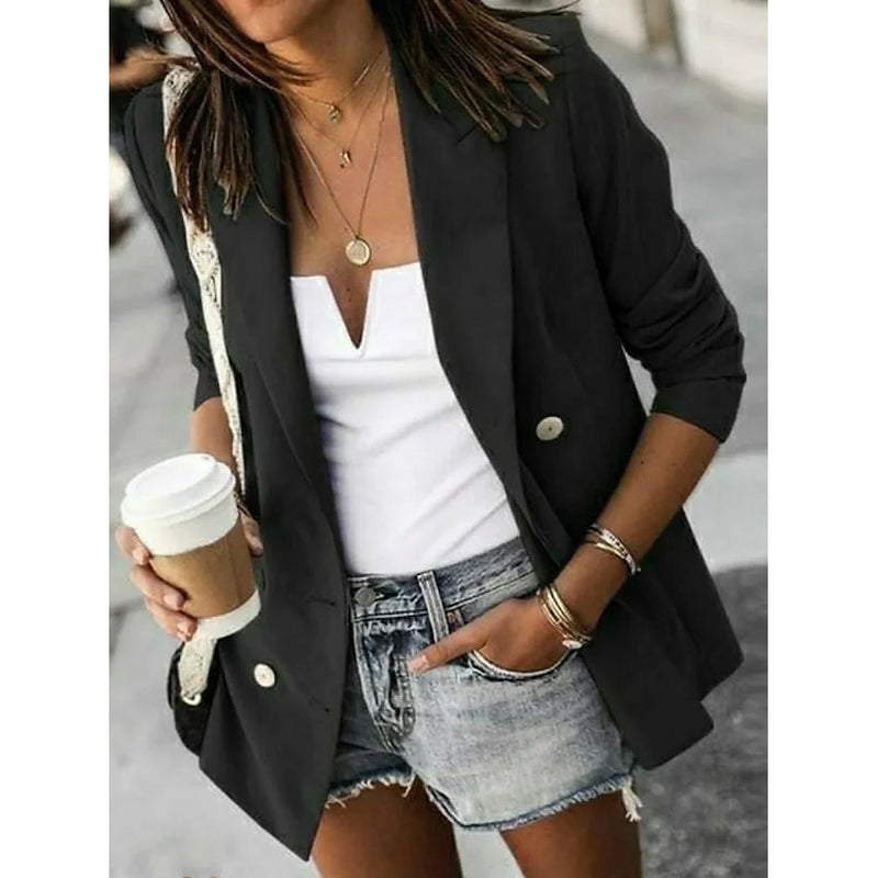 Women's Blazer Solid Color Classic Style Women's Outerwear Black S - DailySale