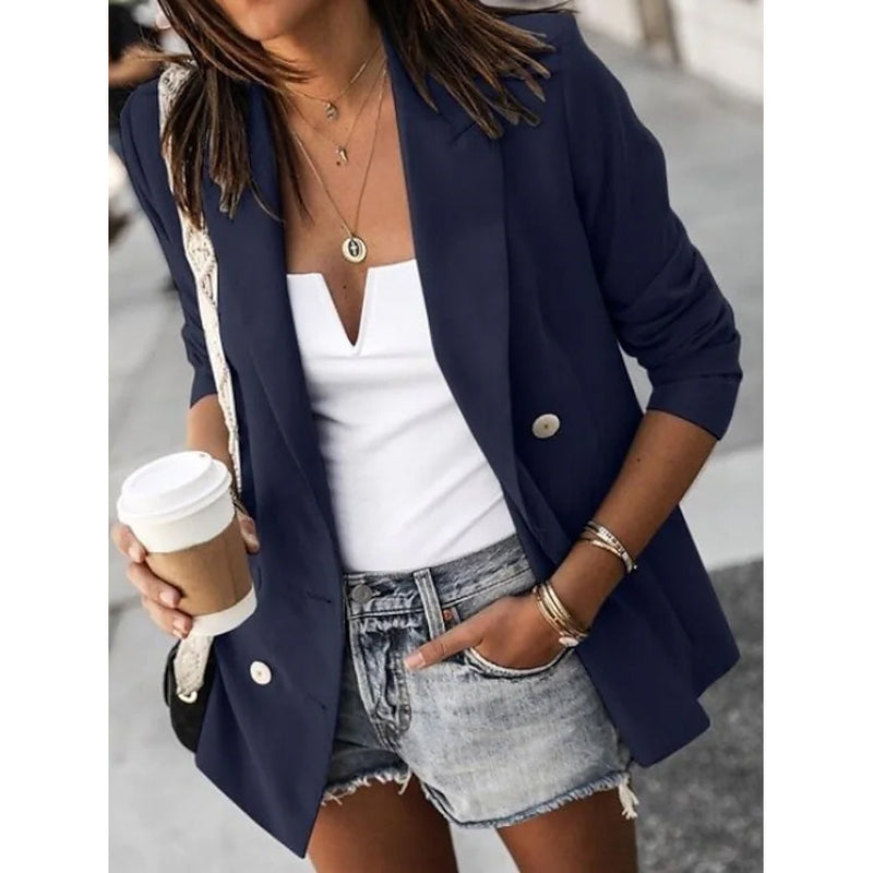 Women's Blazer Solid Color Classic Style Women's Outerwear Navy S - DailySale