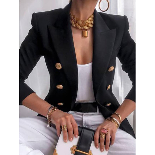 Women's Blazer Solid Color Vintage Style Casual Long Sleeve Coat Women's Outerwear Black S - DailySale