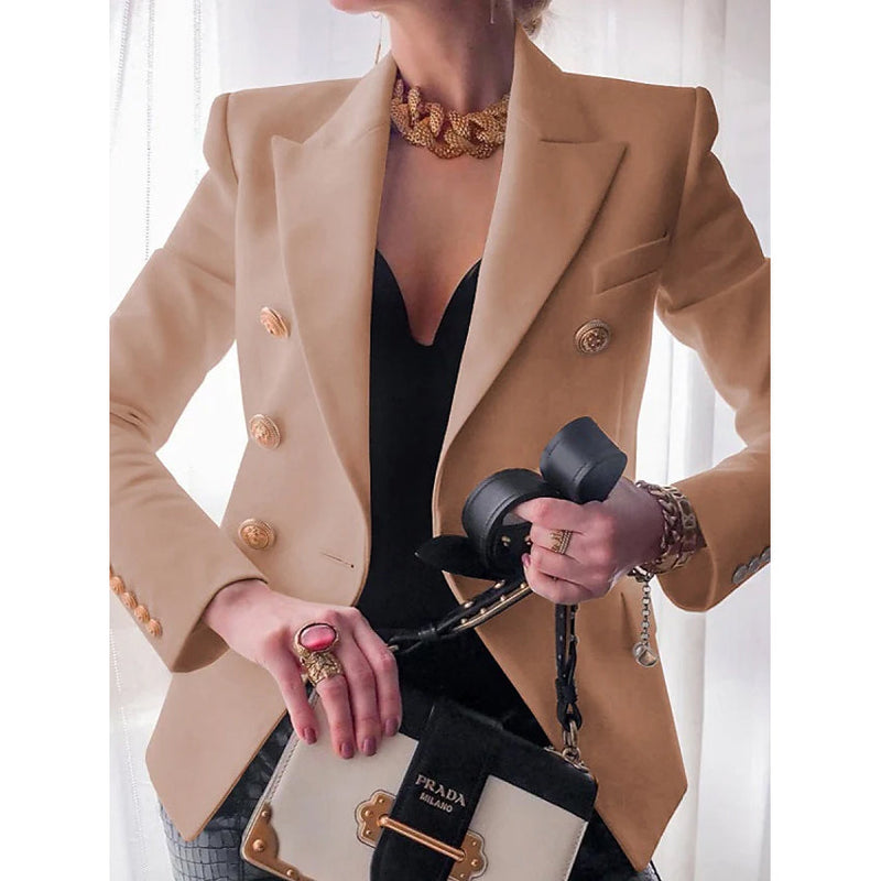 Women's Blazer Solid Color Vintage Style Casual Long Sleeve Coat Women's Outerwear Khaki S - DailySale