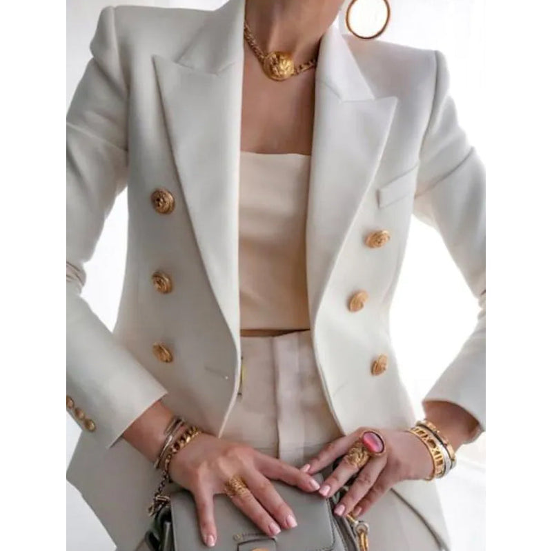 Women's Blazer Solid Color Vintage Style Casual Long Sleeve Coat Women's Outerwear White S - DailySale