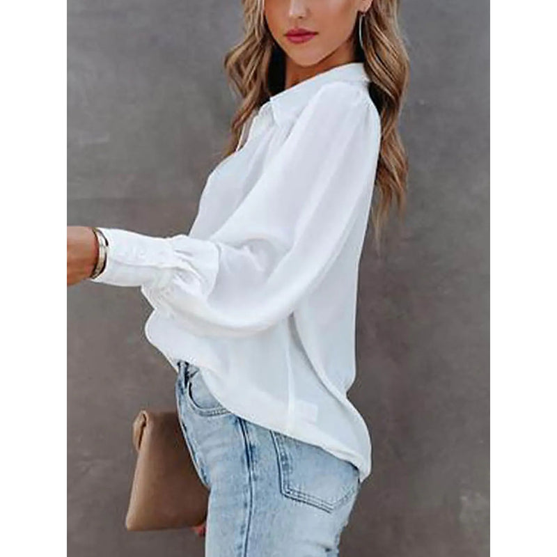Womens Blouse Shirt Plain Button Long Sleeve Women's Tops - DailySale