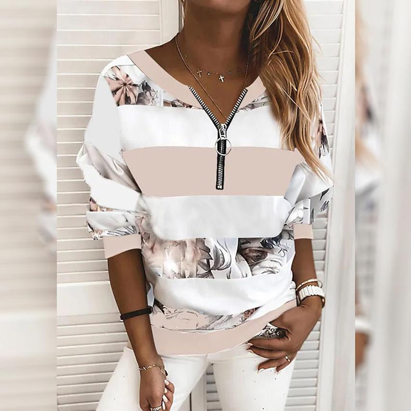 Women's Blouse Shirt Striped Color Block Long Sleeve Print V Neck Tops Women's Tops Pink S - DailySale