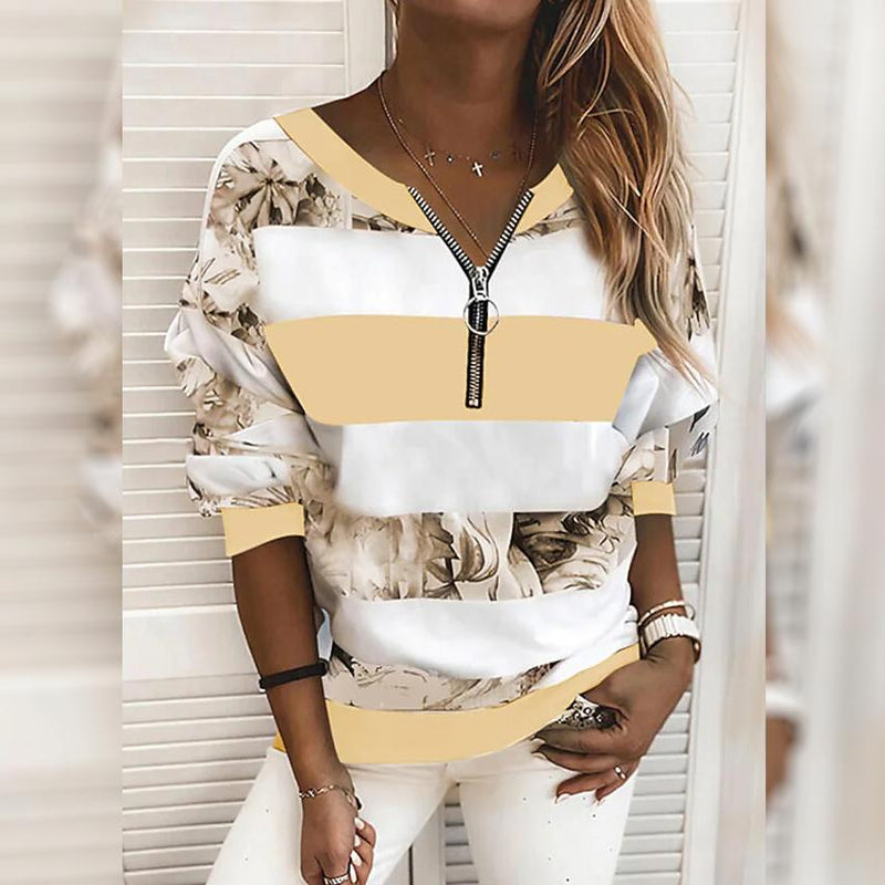 Women's Blouse Shirt Striped Color Block Long Sleeve Print V Neck Tops Women's Tops Yellow S - DailySale