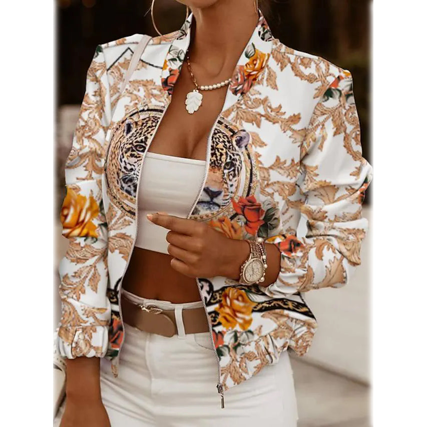 Women's Bomber Jacket Casual Women's Outerwear Beige S - DailySale