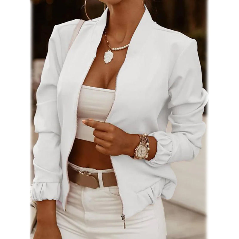 Women's Bomber Jacket Casual Women's Outerwear White S - DailySale