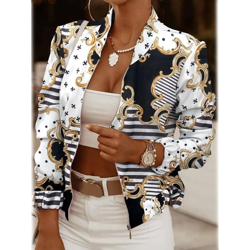 Women's Bomber Jacket Casual Women's Outerwear White/Black S - DailySale