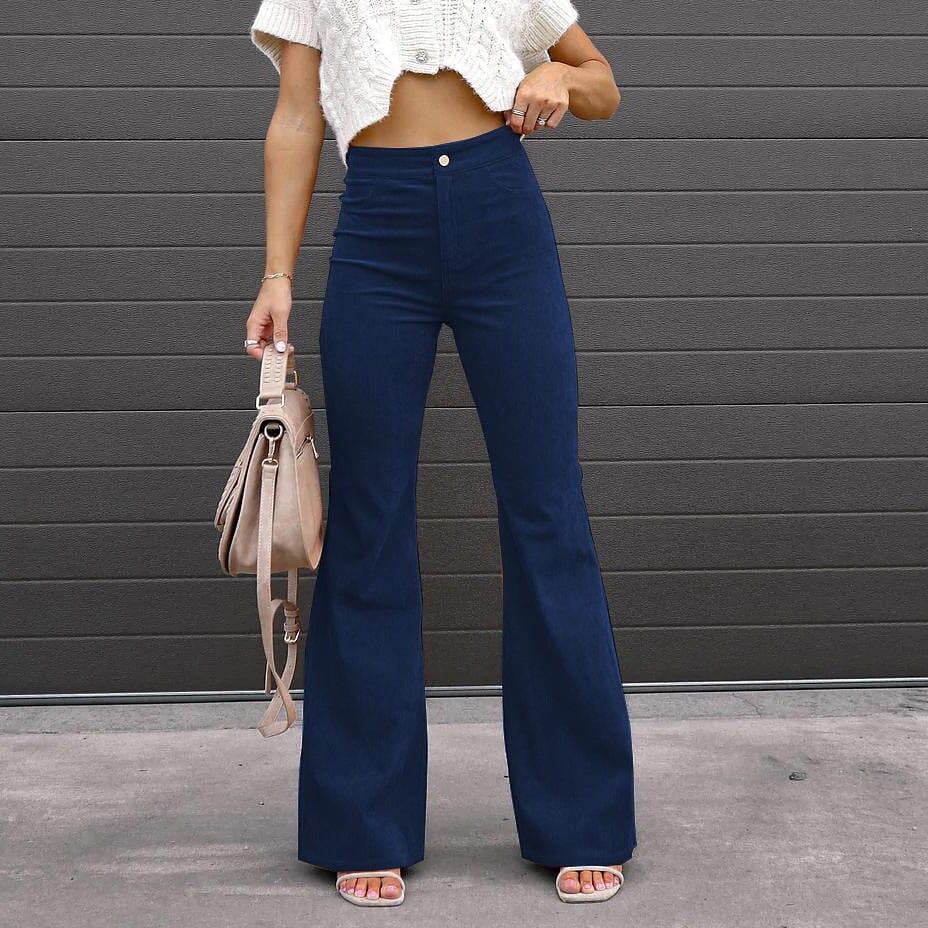 Navy blue high waist pants for women, Blue wide leg pants for women,  Women's office pants high rise, Womens palazzo pants blue -  Portugal