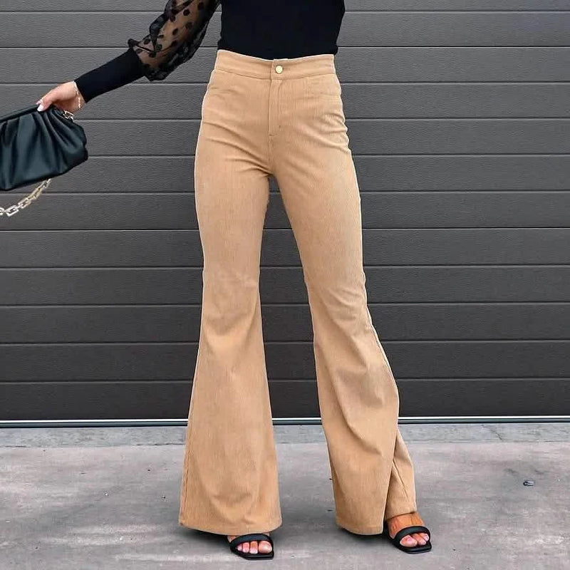 Women's Bootcut Pants Trousers Jeans Corduroy Women's Bottoms Khaki S - DailySale