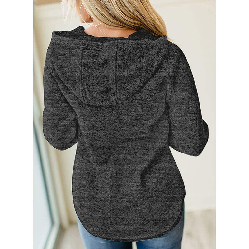 Womens Button Collar Drawstring Stitching Sweatshirts Hoodies Pullover
