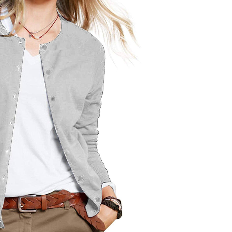 Women's Button Down Crew Neck Long Sleeve Soft Knit Cardigan Sweaters