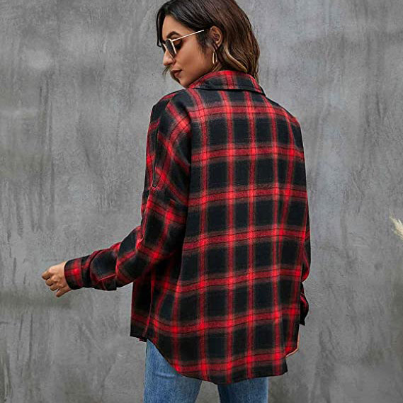 Women's Button Flannel Shirt Plaid Long Sleeve Top Women's Tops - DailySale