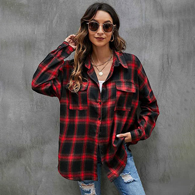 Women's Button Flannel Shirt Plaid Long Sleeve Top Women's Tops - DailySale