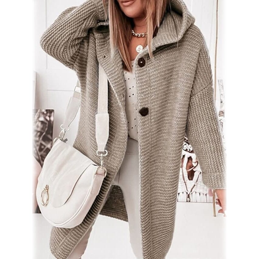 Women's Button Knitted Cardigan Sweater Women's Outerwear Khaki S - DailySale