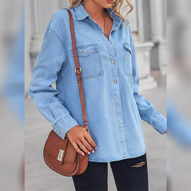 Women's Button Pocket Long Sleeve Casual Women's Tops - DailySale