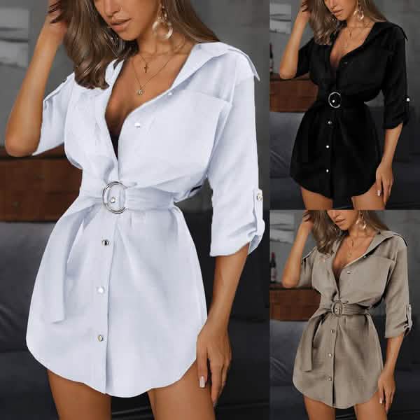 Women's Buttons Turn-Down Casual Shirt Dress Women's Dresses - DailySale