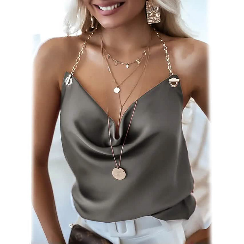 Women's Camisole Solid Colored Backless V Neck Basic Top Women's Tops Gray S - DailySale