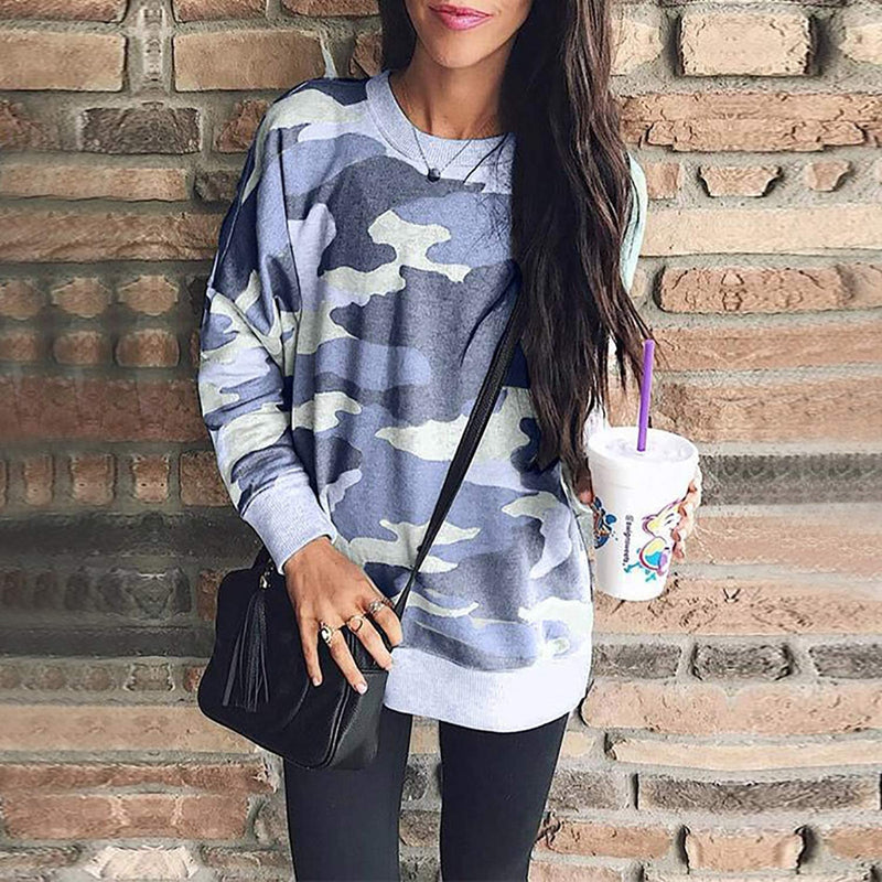 Women's Camouflage Print Casual Leopard Pullover Long Sleeve Sweatshirts