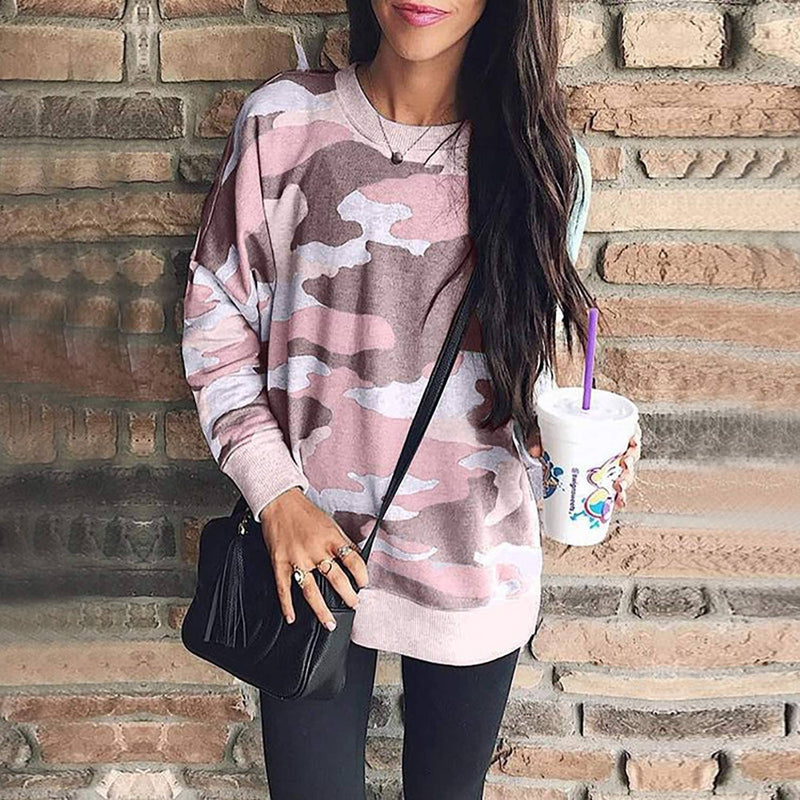 Women's Camouflage Print Casual Leopard Pullover Long Sleeve Sweatshirts