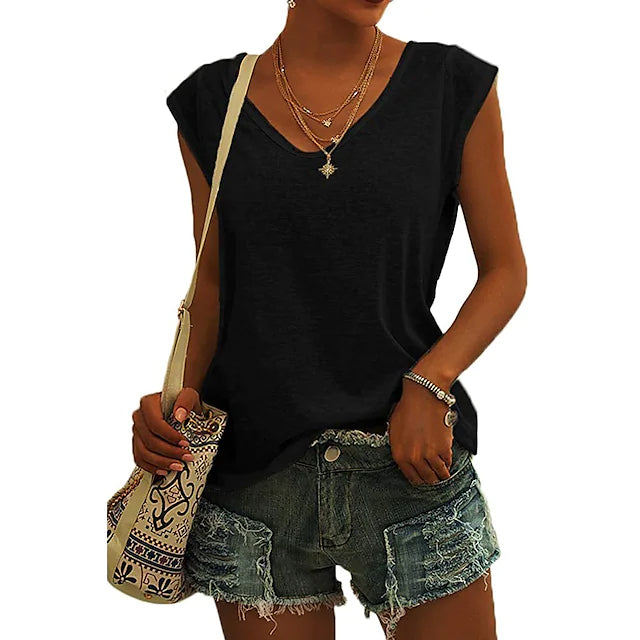 Women's Cap Sleeve T-Shirt Casual Loose Fit Tank Top Women's Tops Black S - DailySale