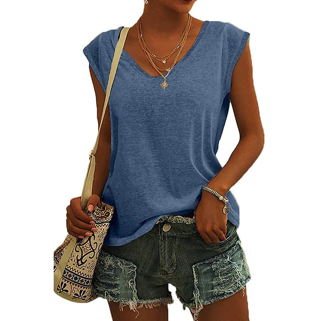 Women's Cap Sleeve T-Shirt Casual Loose Fit Tank Top Women's Tops Blue S - DailySale