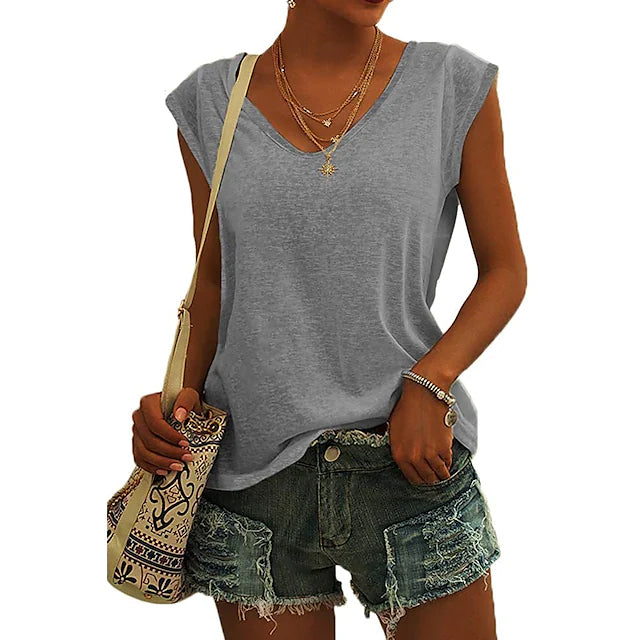 Women's Cap Sleeve T-Shirt Casual Loose Fit Tank Top Women's Tops Gray S - DailySale