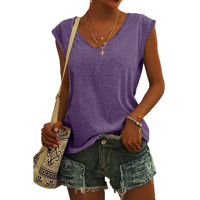 Women's Cap Sleeve T-Shirt Casual Loose Fit Tank Top Women's Tops Purple S - DailySale