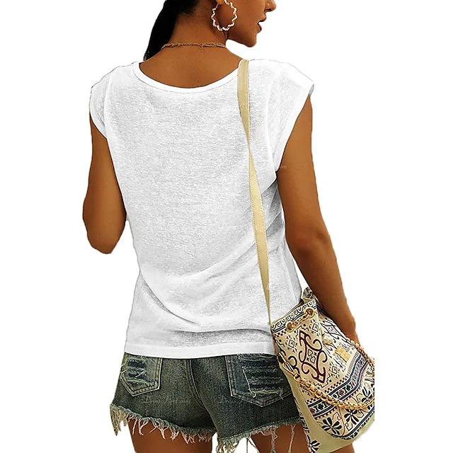 Women's Cap Sleeve T-Shirt Casual Loose Fit Tank Top Women's Tops White S - DailySale
