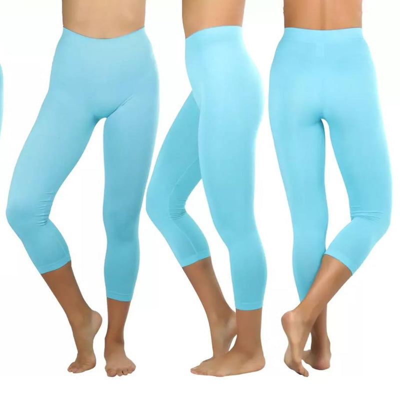 Women's Capri Seamless Lightweight Stretch Leggings Women's Clothing Aqua - DailySale