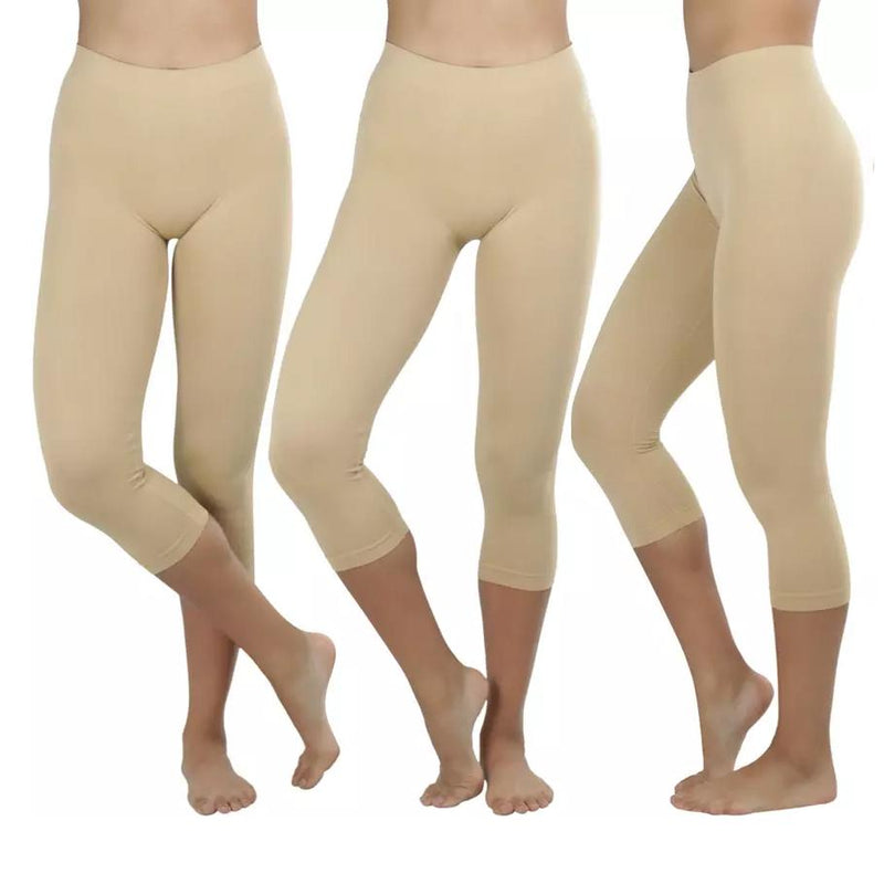 Women's Capri Seamless Lightweight Stretch Leggings Women's Clothing Beige - DailySale