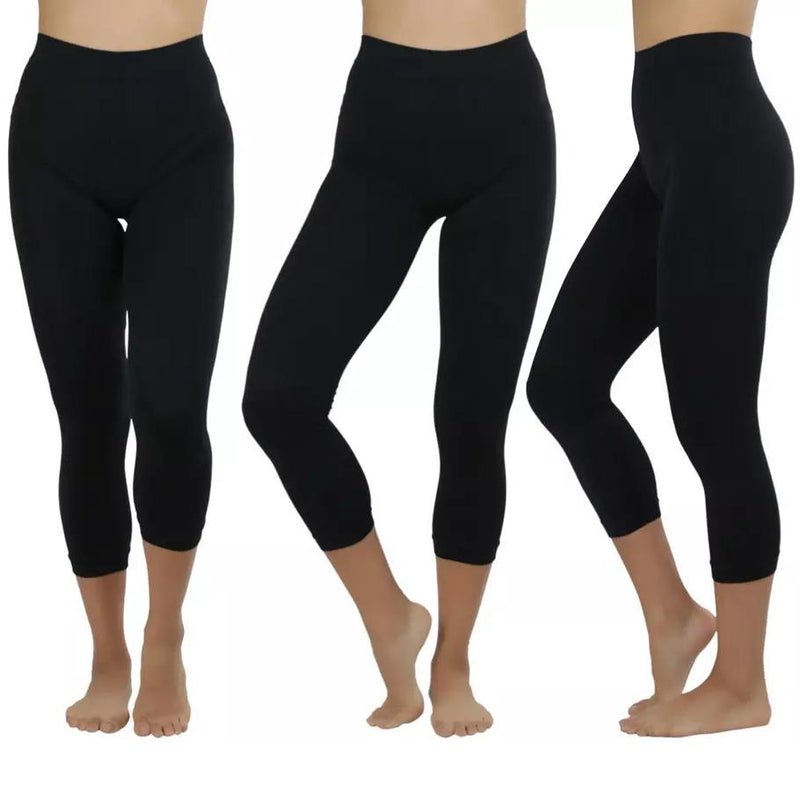 Women's Capri Seamless Lightweight Stretch Leggings Women's Clothing Black - DailySale