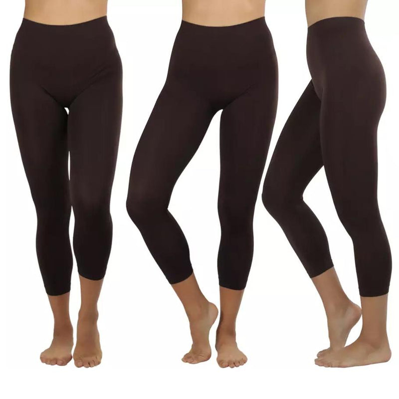 Women's Capri Seamless Lightweight Stretch Leggings Women's Clothing Brown - DailySale