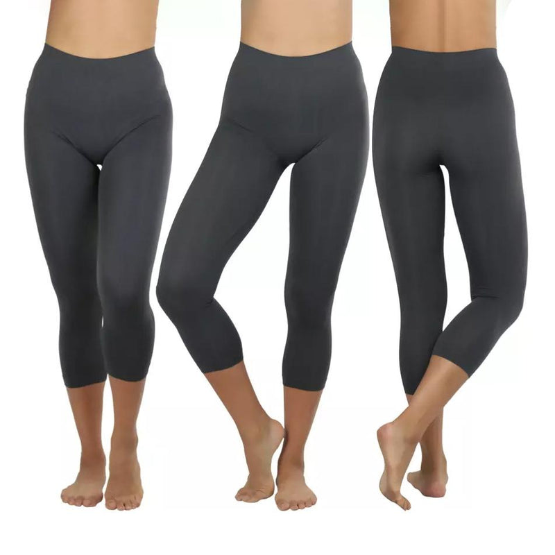 Women's Capri Seamless Lightweight Stretch Leggings Women's Clothing Charcoal - DailySale