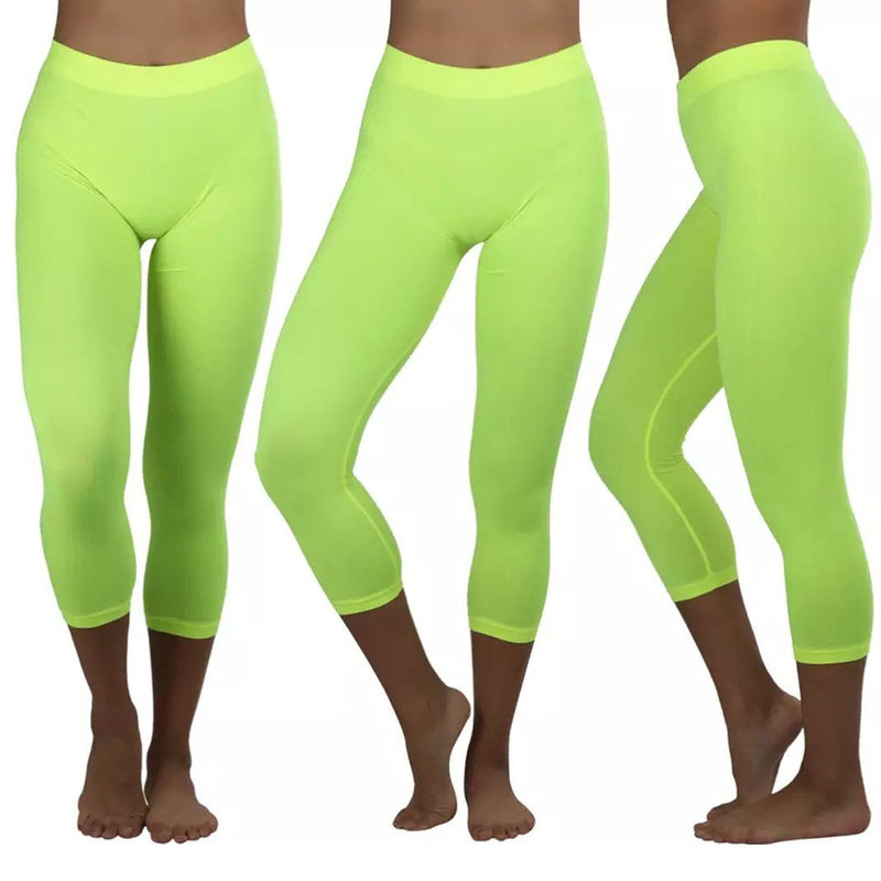 Women's Capri Seamless Lightweight Stretch Leggings Women's Clothing Neon Yellow - DailySale