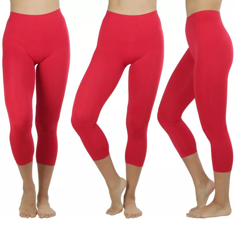 Women's Capri Seamless Lightweight Stretch Leggings Women's Clothing Red - DailySale