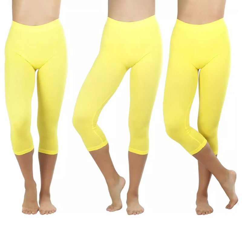 Women's Capri Seamless Lightweight Stretch Leggings Women's Clothing Yellow - DailySale