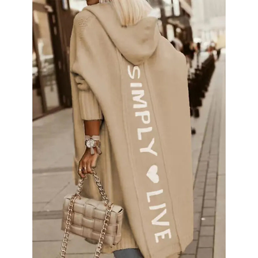 Women's Cardigan Knitted Letter Personalized Stylish Casual Long Sleeve Women's Outerwear Beige S - DailySale