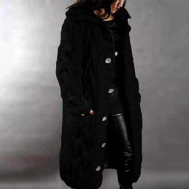 Women's Cardigan Sweater Jumper Cable Chunky Knit Hooded Solid Color Open Front Women's Outerwear Black S - DailySale