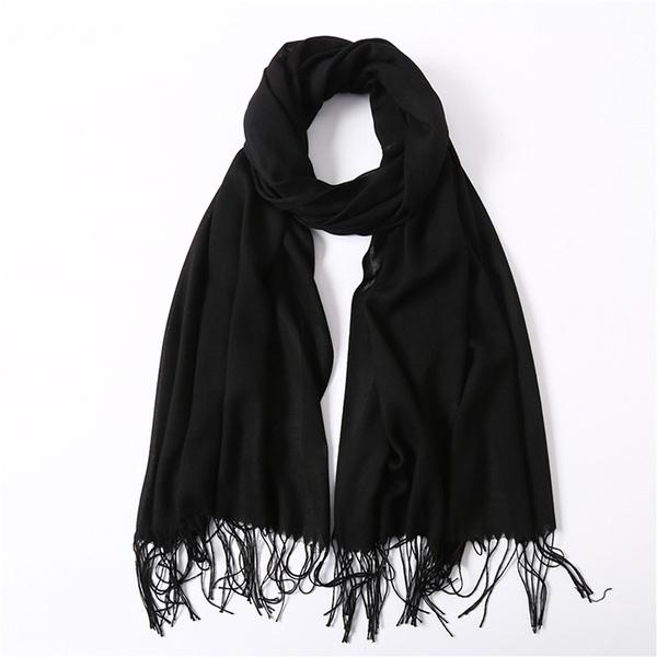 Women's Cashmere Wool Scarf Women's Shoes & Accessories Black - DailySale