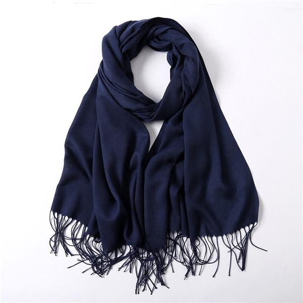 Women's Cashmere Wool Scarf Women's Shoes & Accessories Navy Blue - DailySale