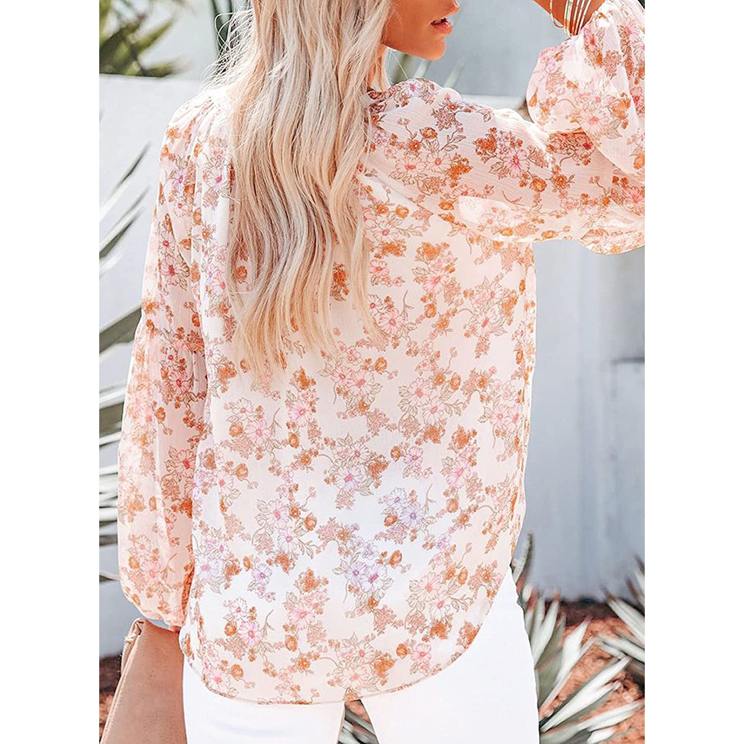 Soft hotsell Pink Floral Casual Boho Long Sleeve Blouse