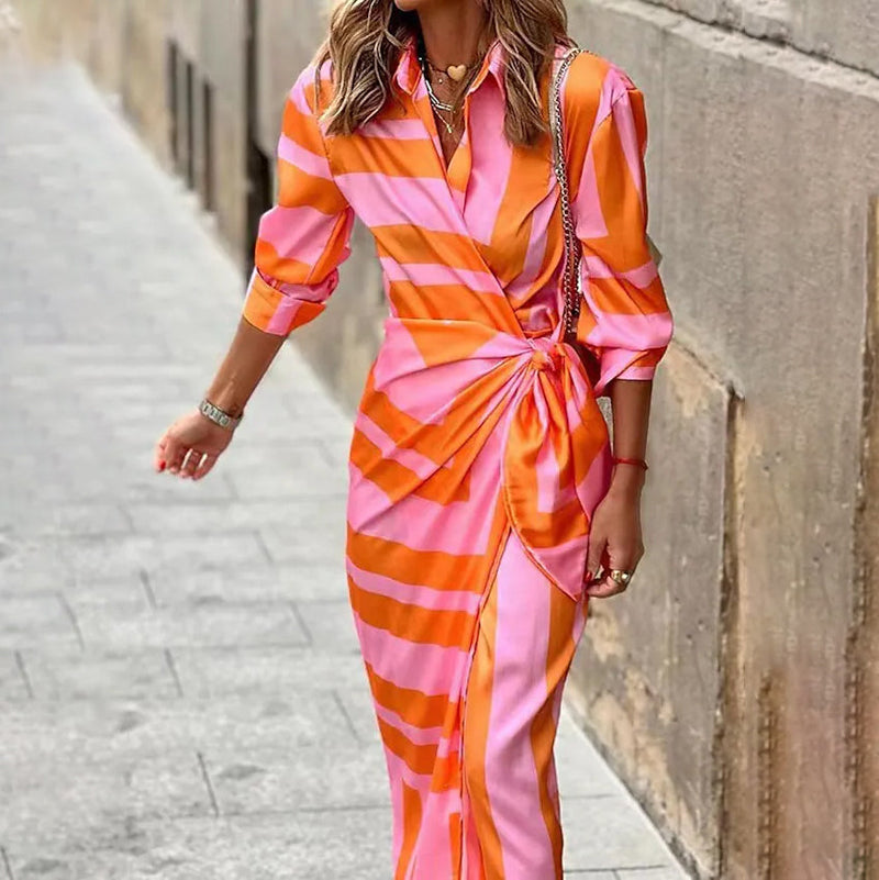 Women's Casual Boho Long Shirt Dress Women's Dresses Orange S - DailySale