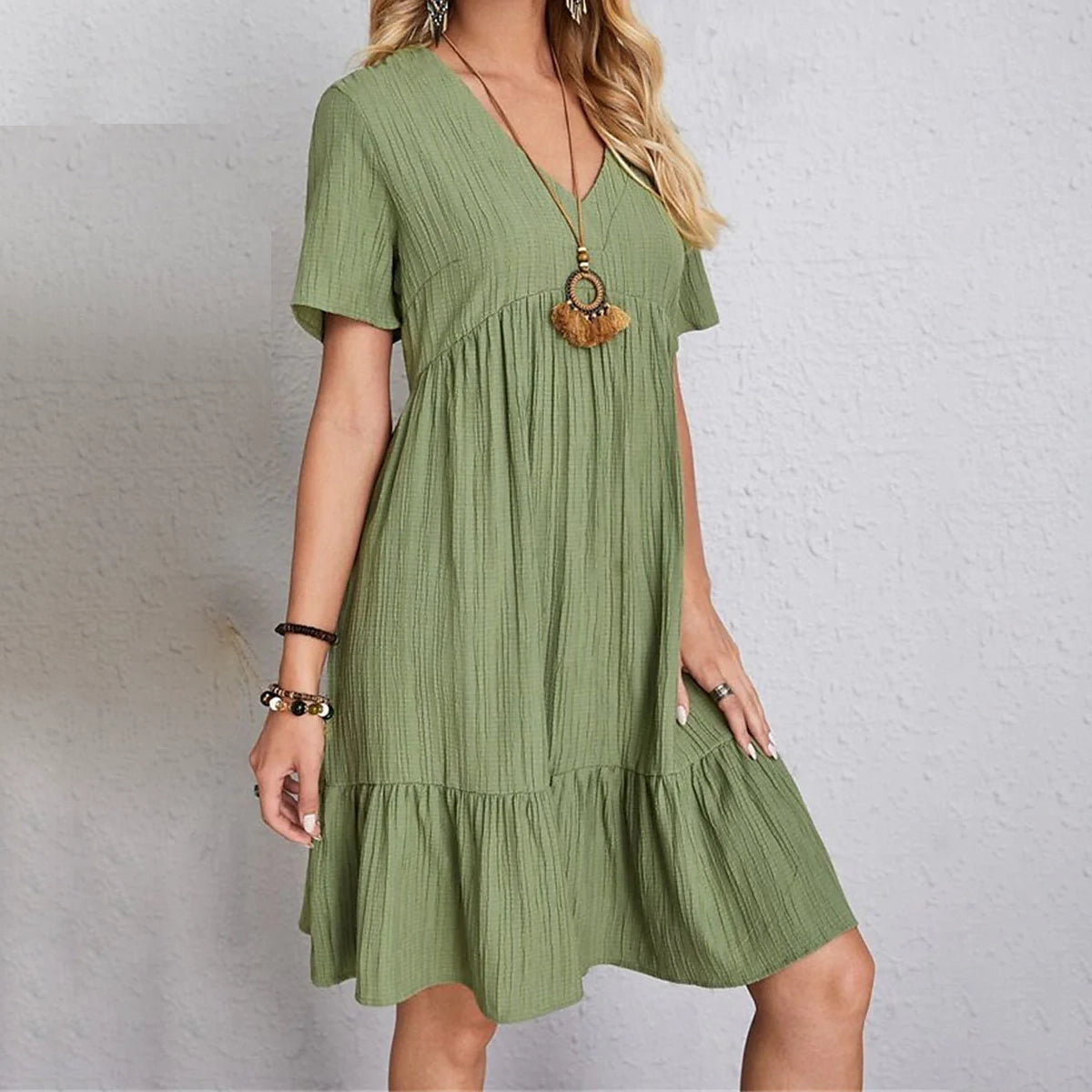 Women's Casual Dress Ruffle V Neck Midi Shift Dress Women's Dresses - DailySale