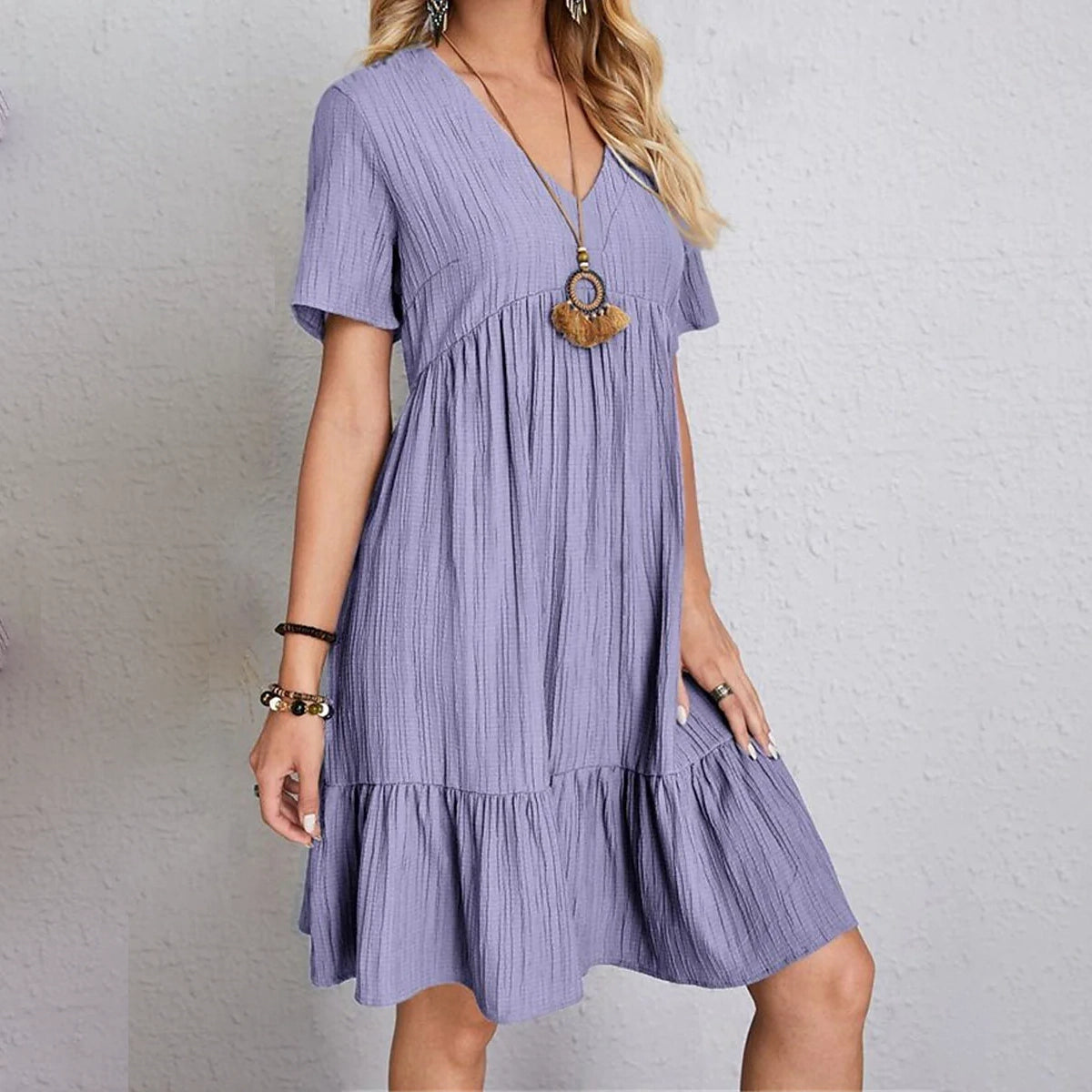 Women's Casual Dress Ruffle V Neck Midi Shift Dress Women's Dresses - DailySale