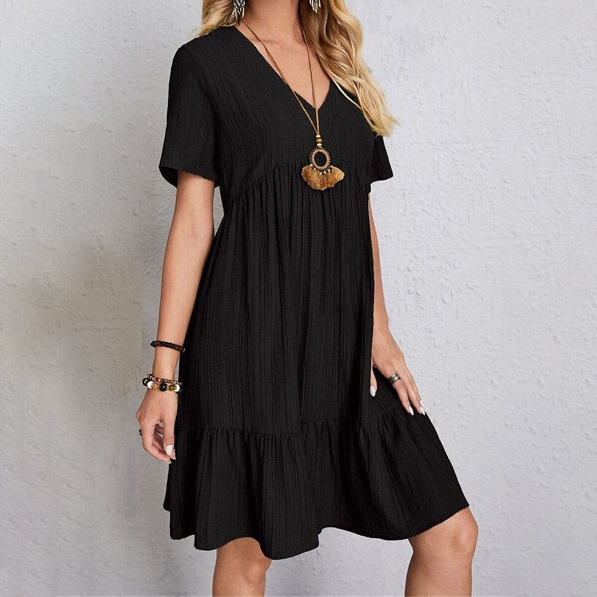 Women's Casual Dress Ruffle V Neck Midi Shift Dress Women's Dresses - DailySale