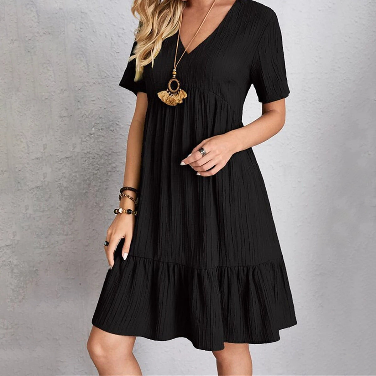 Women's Casual Dress Ruffle V Neck Midi Shift Dress Women's Dresses - DailySale