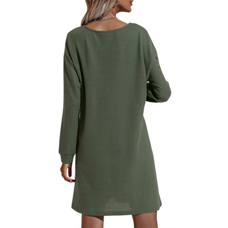 Women's Casual Dresses V-Neck Buttoned Hip Knitted Dresses